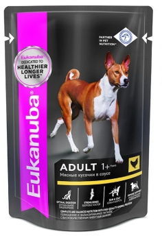 Влажный корм для взрослых собак всех пород старше 1 года Eukanuba Adult All Breed (Курица в соусе)